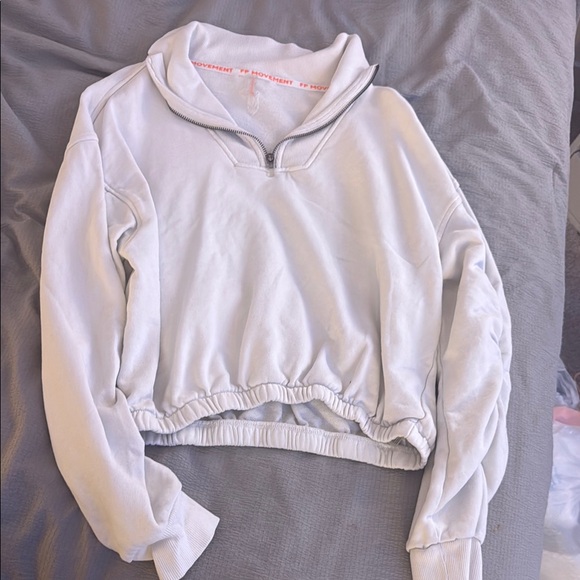 Free People Tops - Free People Cream Polo Collar Cropped Hoodie